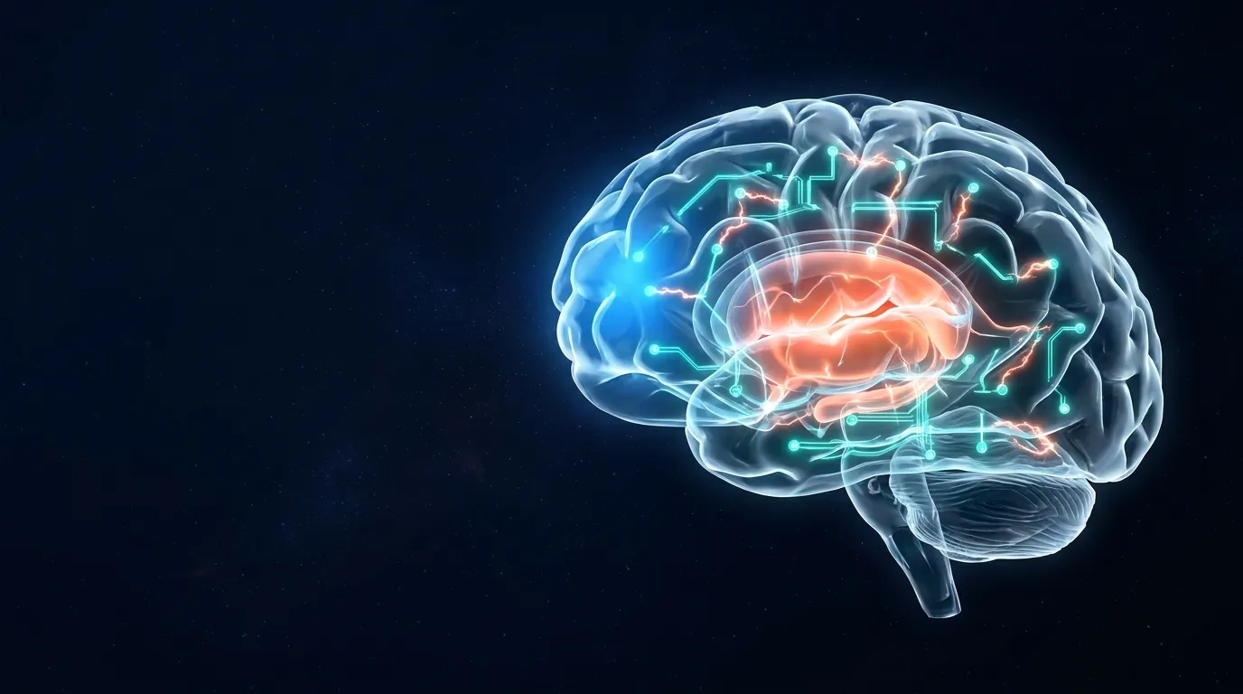 Cerebro con circuito de dopamina brillante: la ciencia detrás de la procrastinación y cómo vencerla