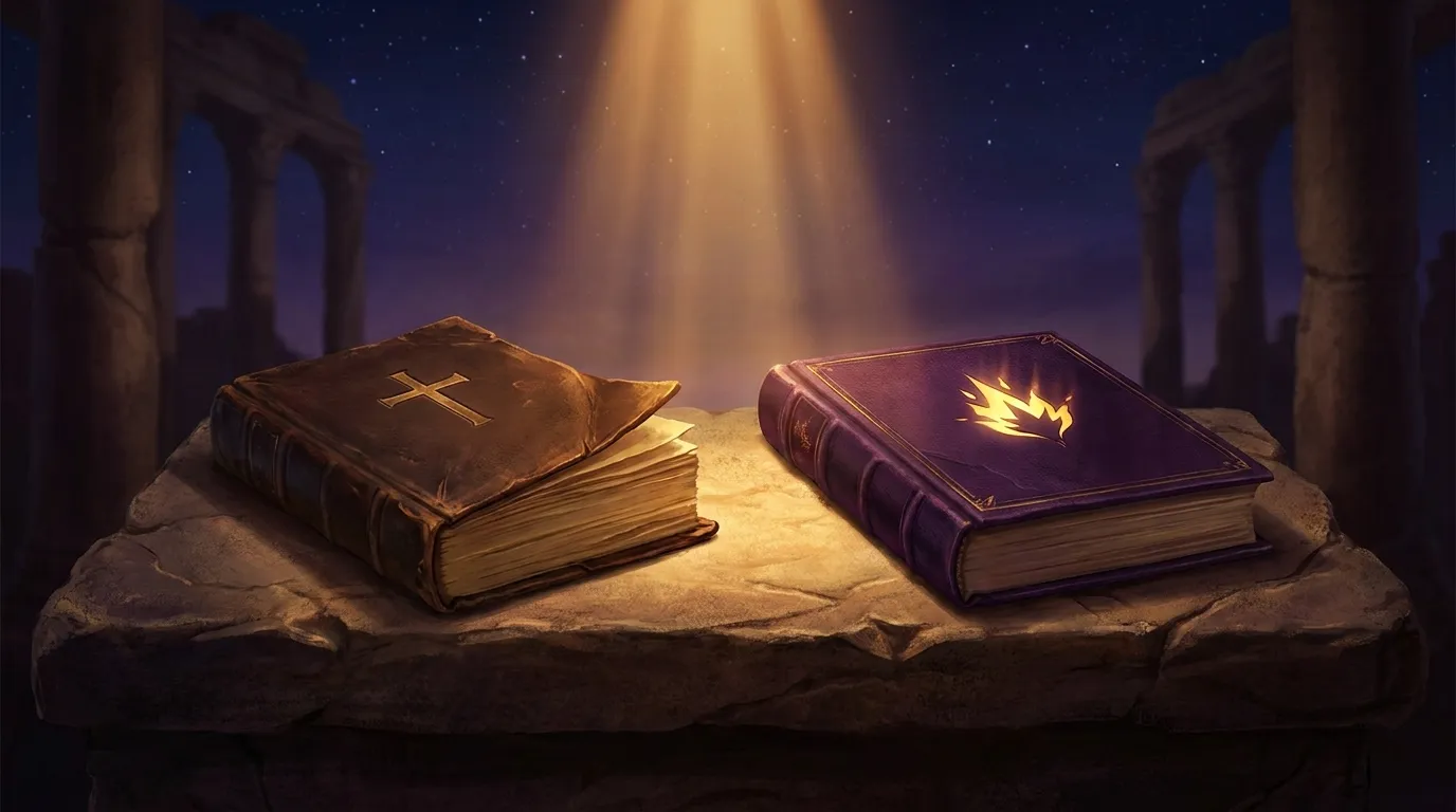 Códices antiguos junto a una cruz: gnosticismo vs cristianismo oficial, la historia oculta